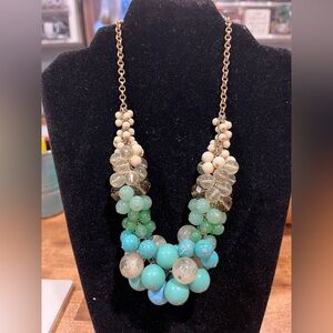 Lia Sophia Sea Foam Statement Necklace Green Blue Clear White Beads Adj 18"
